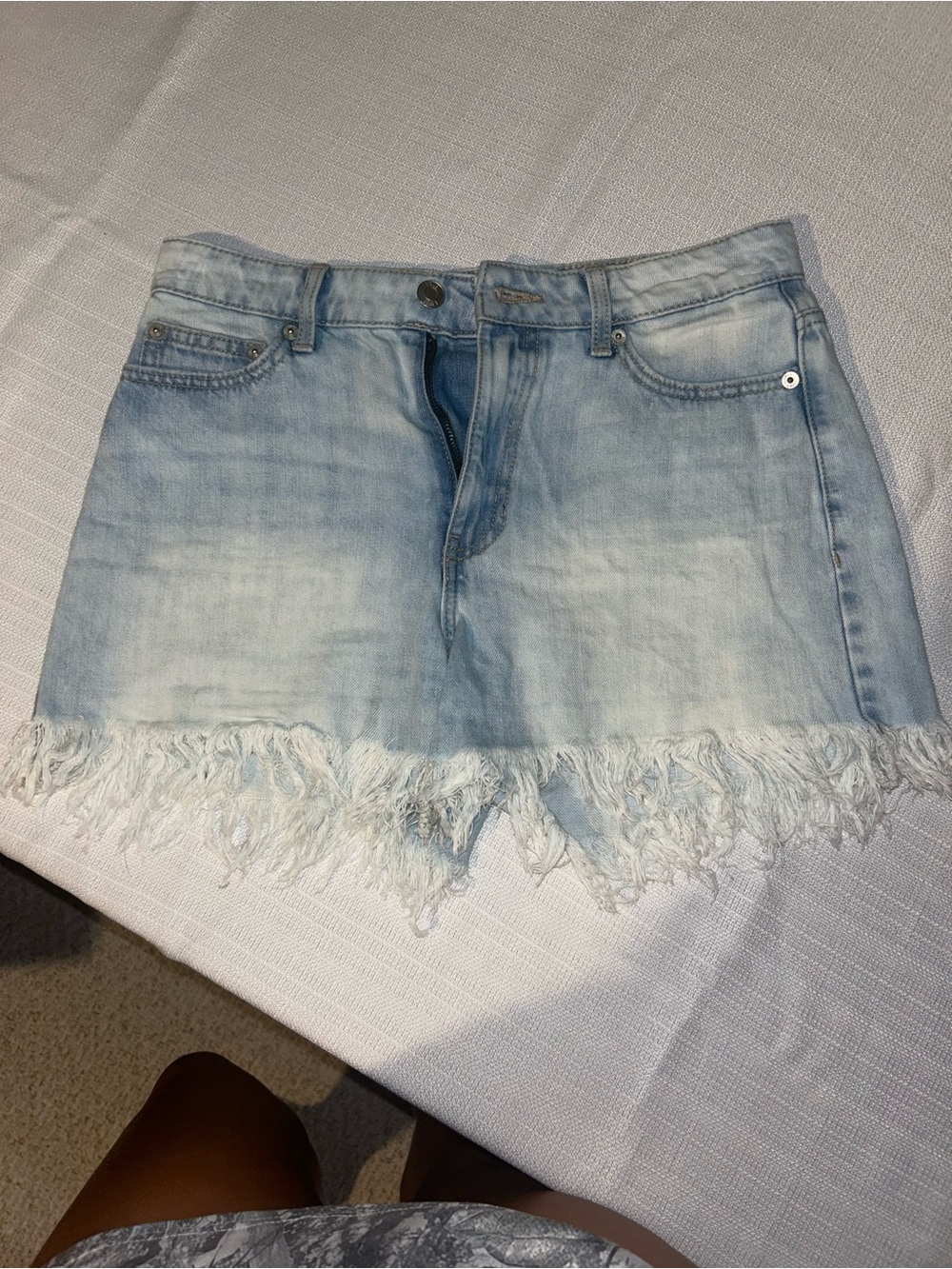 True Craft Light Blue Frayed Hem Denim Shorts